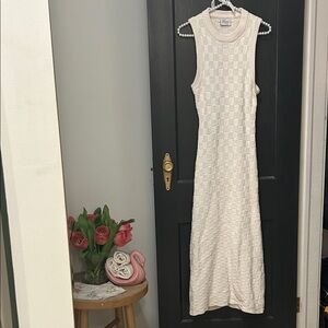 Rue Static Elegant Cream Sleeveless crocheted Dress